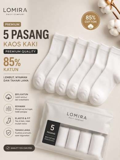 Socks Kaos Kaki Unisex 5 Pasang 85% Katun Premium Lembut Nyaman Tidak Mudah Melar lomira Product