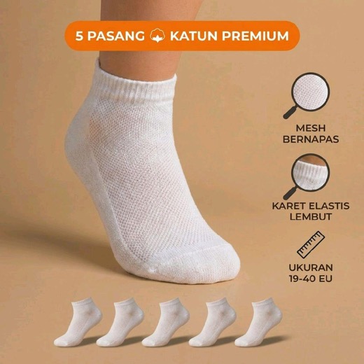 Kaos Kaki 5 pasang, Premium, Unisex, 85% Katun Pria, Wanita, Anak.
