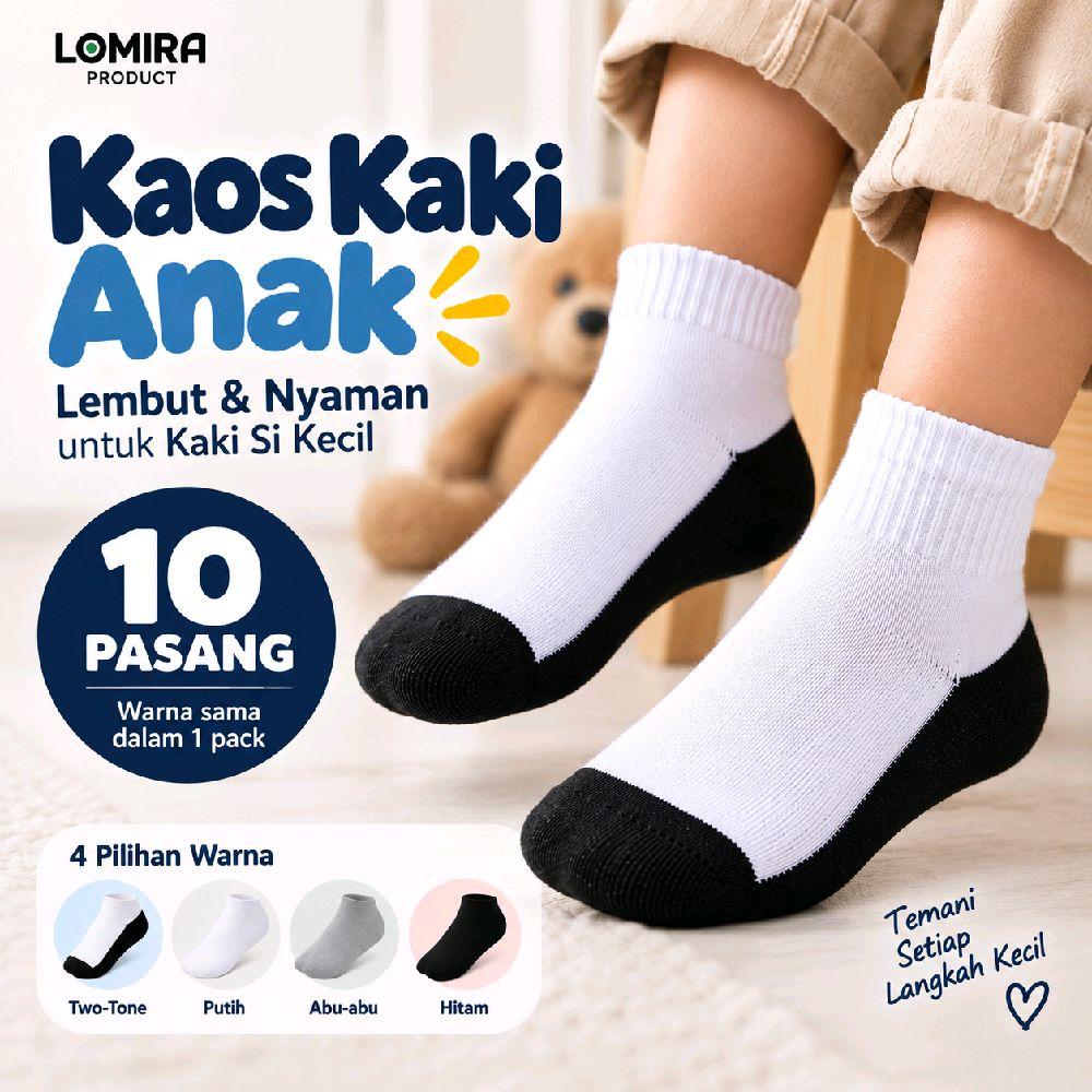 Kaos Kaki Anak Putih / Hitam/ Abu/ Mix Premium Isi 10 Pasang - Anti Bau Adem Nyaman untuk Sekolah 1