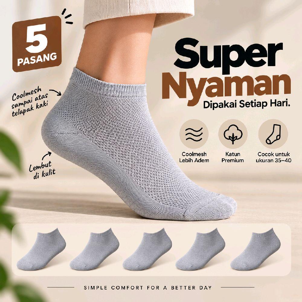 LOMIRA Kaos Kaki Abu-Abu 5 Pasang Premium Unisex 85% Katun Anti Bau Tebal Lembut Anti Gerah Nyaman Panjang 1