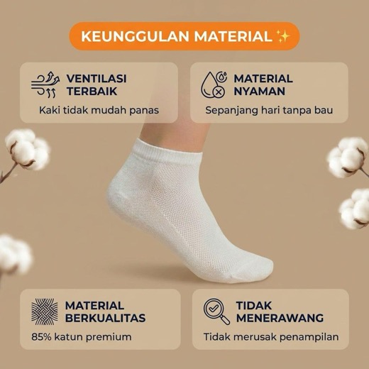 Subscription Kaos Kaki Premium Putih Abu Hitam Mix, Bahan Katun Mesh, Nyaman, Size 36-47 EU