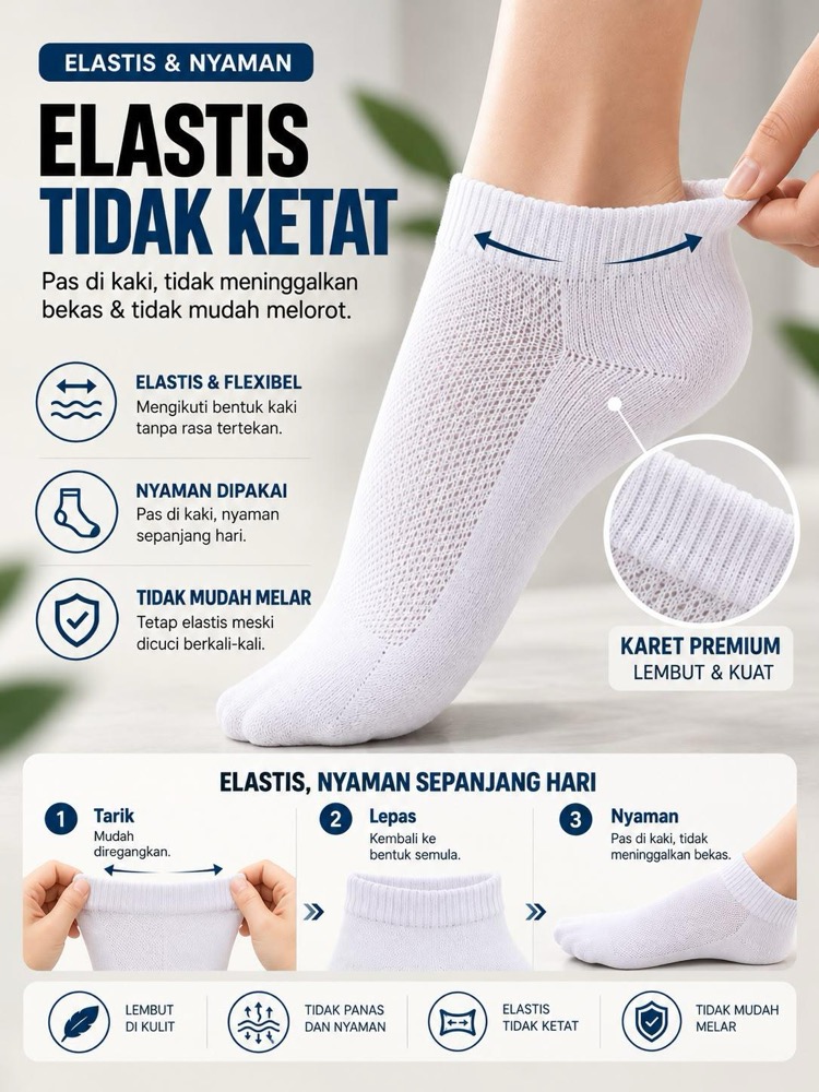 LOMIRA Kaos Kaki PUTIH Unisex  Paket Hemat Murah 5 Pasang | Katun Adem Anti Bau 1