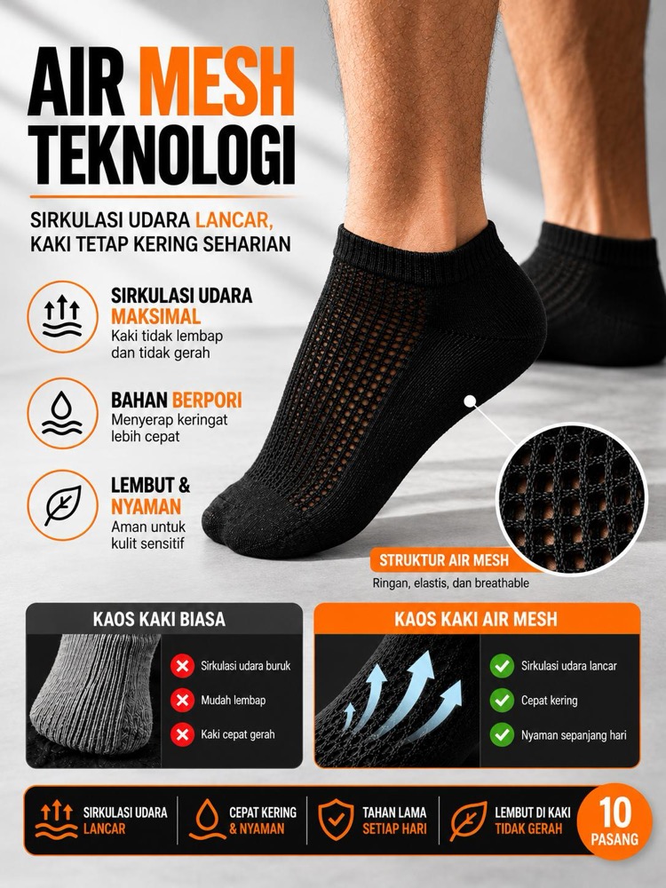 LOMIRA Kaos Kaki Hitam Unisex Pria Wanita Paket Hemat Murah 10 Pasang | Katun Adem Anti Bau 1